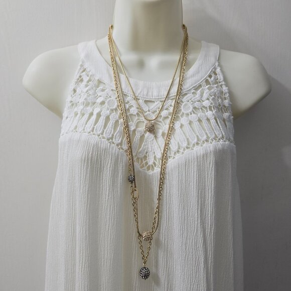Chico’s Gold Tone Convertible 3 Strand Crystal Ball Layered Statement Necklace - Picture 2 of 15
